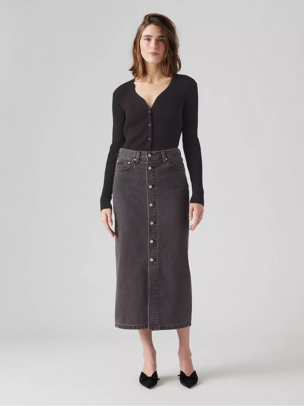 Levi's Button-Front Midi Skirt in Dark Gray NWT